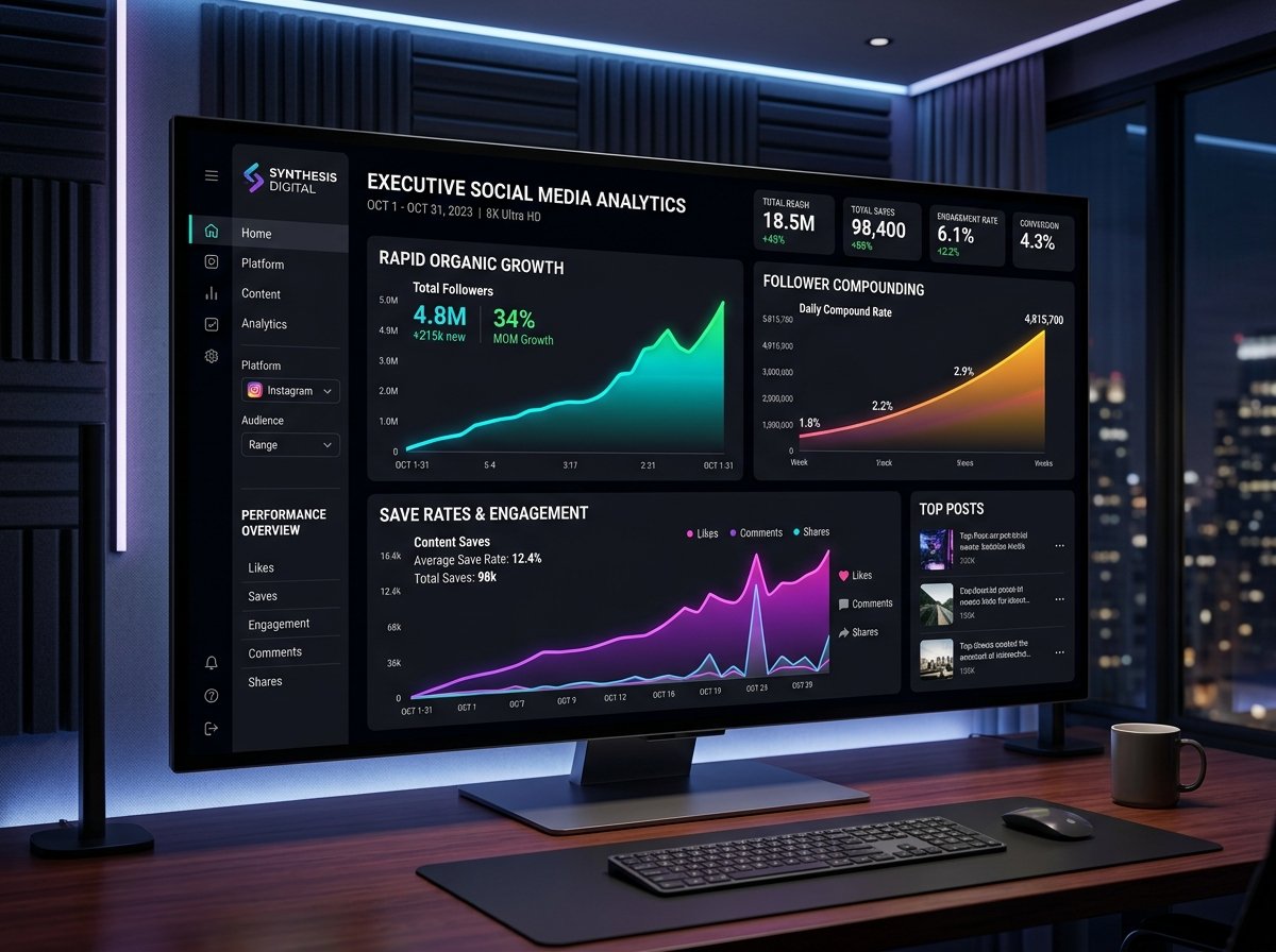Executive Social Media Analytics and Compounding Engagement Dashboard